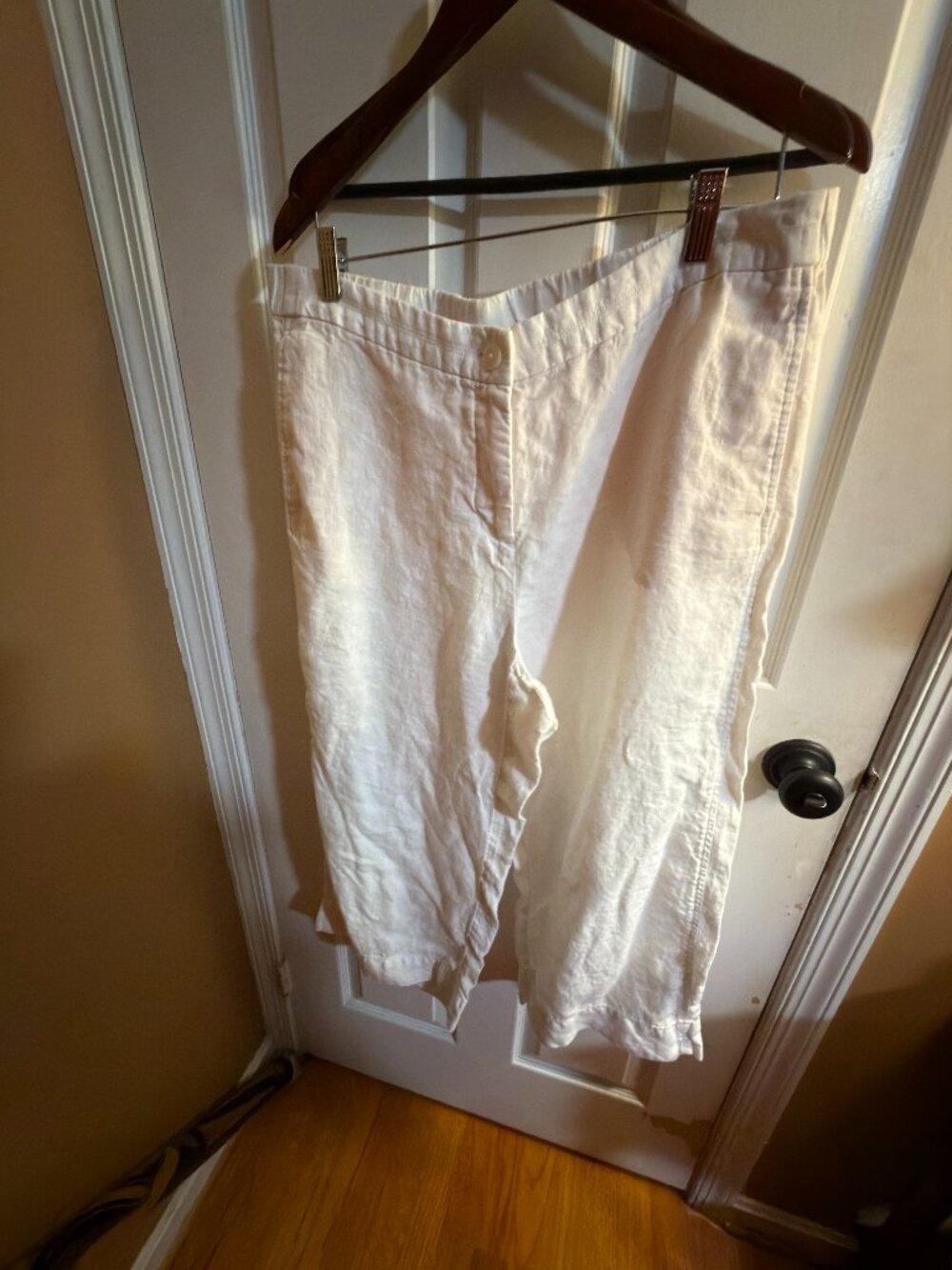 J. Jill White 100% Linen Pants XL Petite Pull-On Wide Leg Pockets